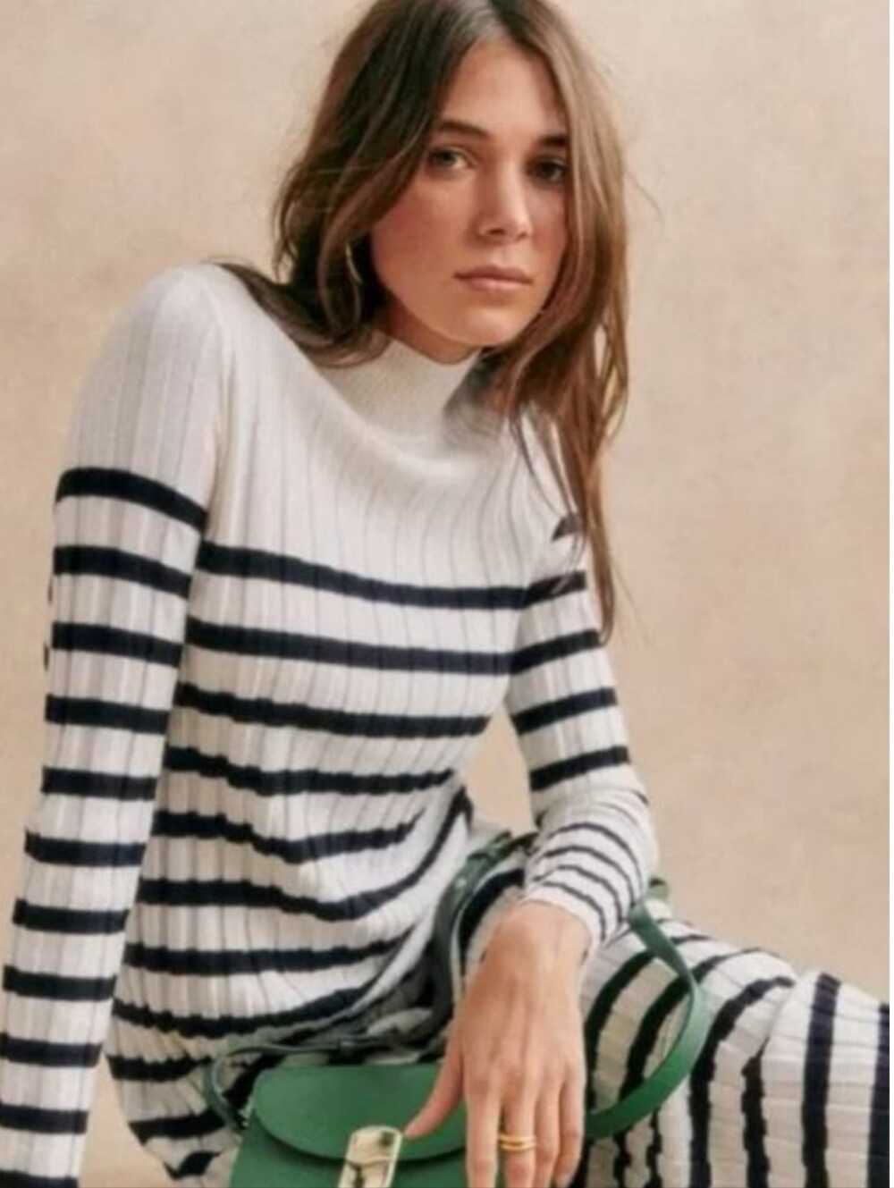 Ribbed Mock Neck Striped Sweater Dress